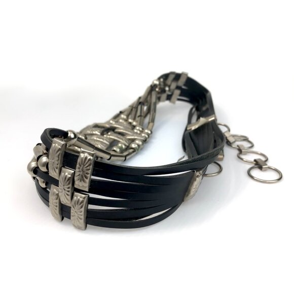 Vtg 1980s Wide Strappy Concho Silver Tone Belt Adjustable Boho Wstrn Retro Glam - Picture 12 of 16